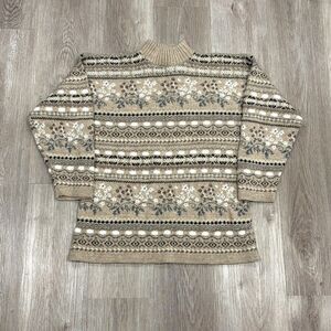 Vintage 80s Dana Scott Patterned Floral Knit Sweater Women's Size Medium Beige